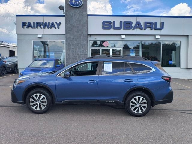 2020 Subaru Outback Premium in Abyss Blue Pearl — front three-quarter view